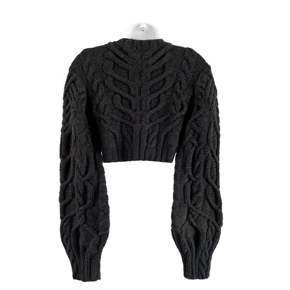 Vera Wang Cropped Cable Knit Fisherman Sweater Black - Picture 2 of 6